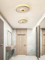 Tranquil Aura Round Ceiling Light in Travertine and Wood