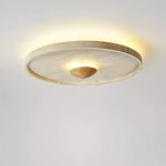 Tranquil Aura Round Ceiling Light in Travertine and Wood