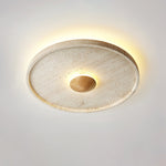 Tranquil Aura Round Ceiling Light in Travertine and Wood