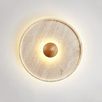 Tranquil Aura Round Ceiling Light in Travertine and Wood