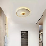 Tranquil Aura Round Ceiling Light in Travertine and Wood