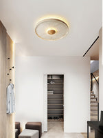 Tranquil Aura Round Ceiling Light in Travertine and Wood