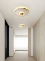 Tranquil Aura Round Ceiling Light in Travertine and Wood