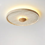 Tranquil Aura Round Ceiling Light in Travertine and Wood
