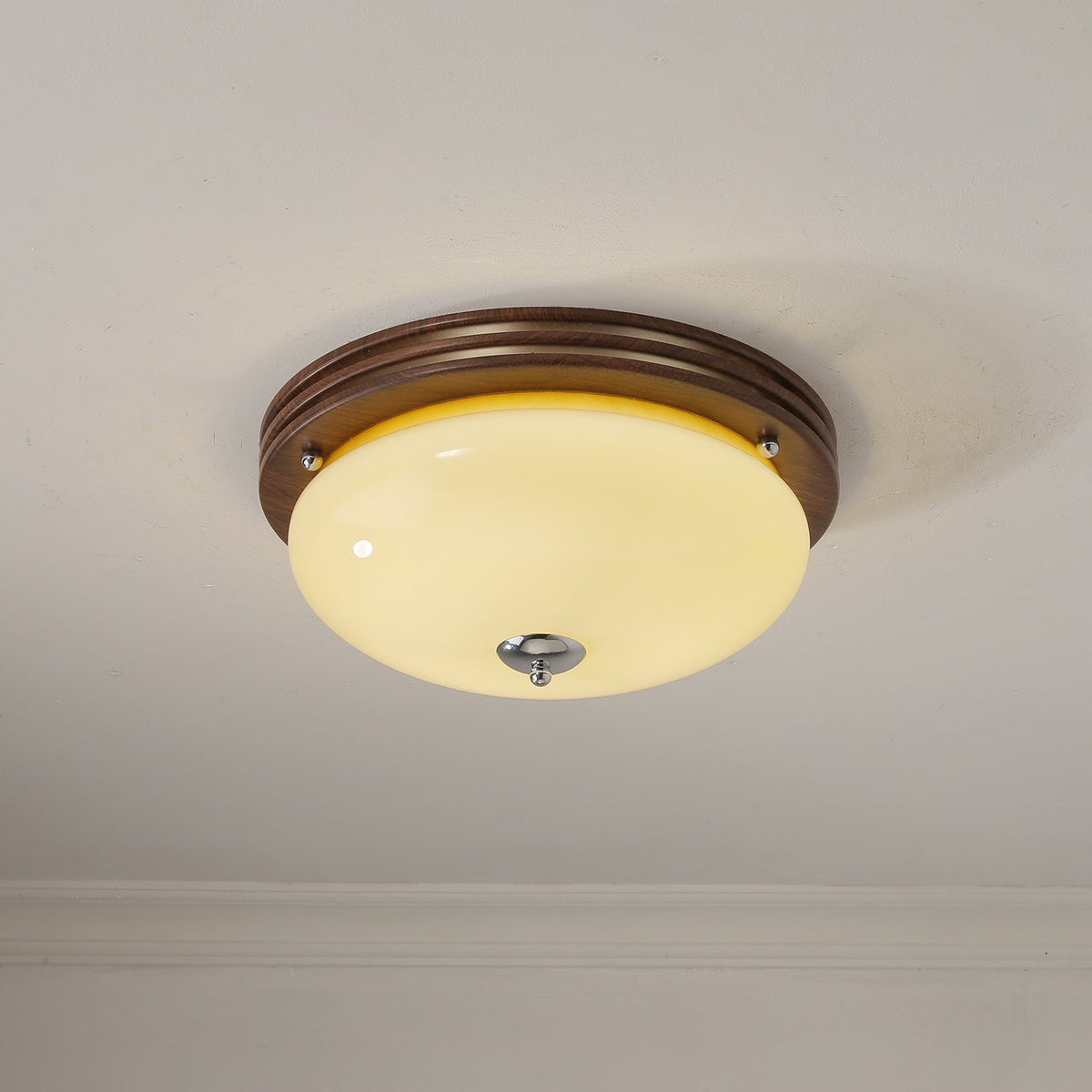 Tranquil Sphere Wood Grain LED Flush Mount Ceiling Light