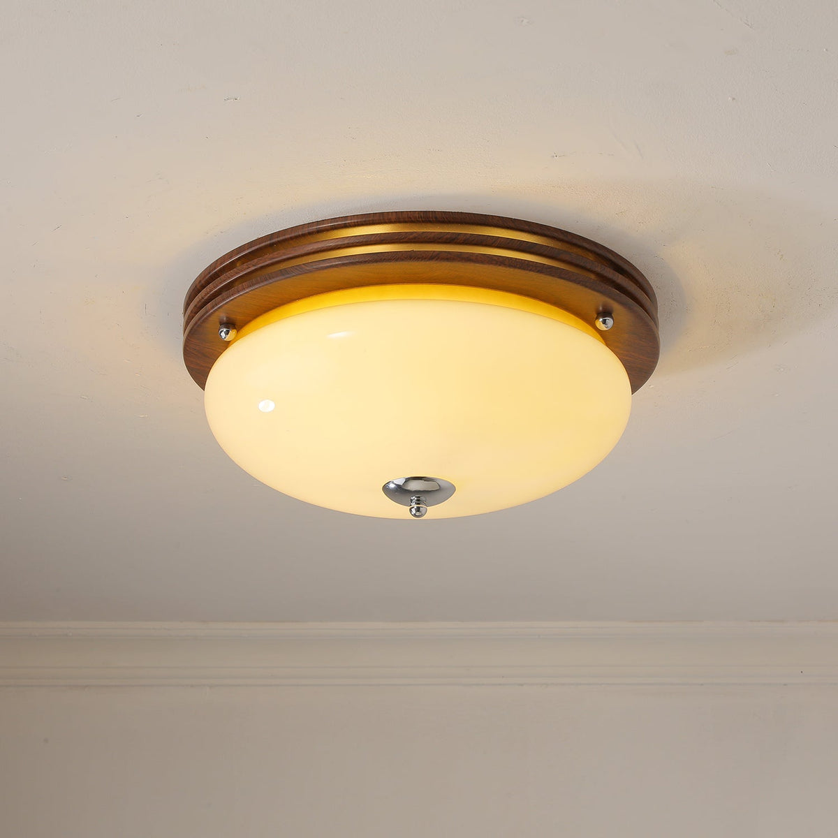 Tranquil Sphere Wood Grain LED Flush Mount Ceiling Light