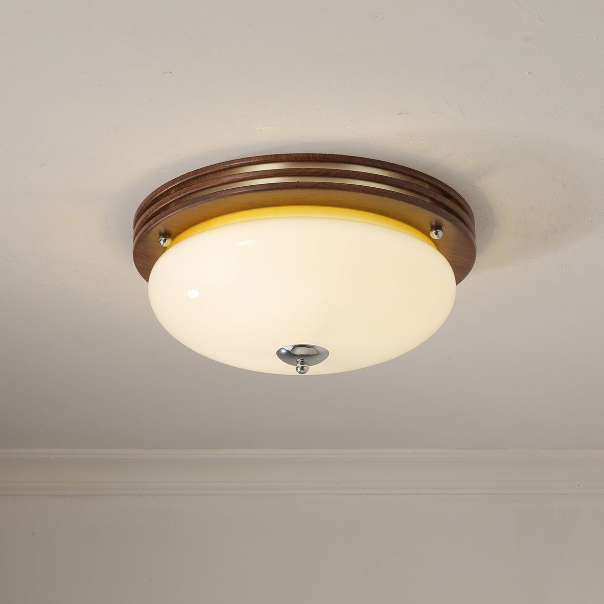 Tranquil Sphere Wood Grain LED Flush Mount Ceiling Light