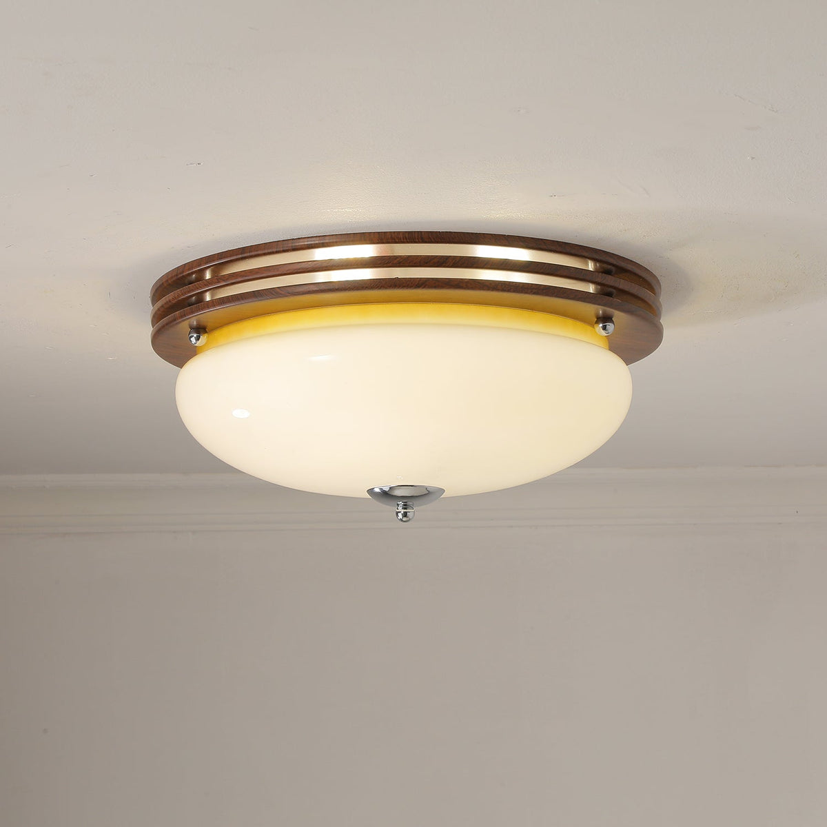 Tranquil Sphere Wood Grain LED Flush Mount Ceiling Light