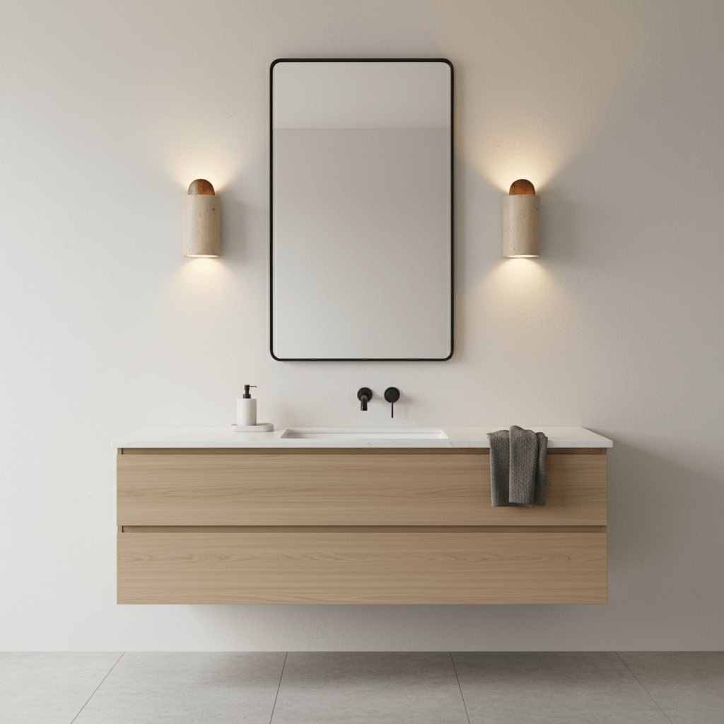 Travertine Cylinder Wall Sconce with Cap – Modern Natural Stone Lighting