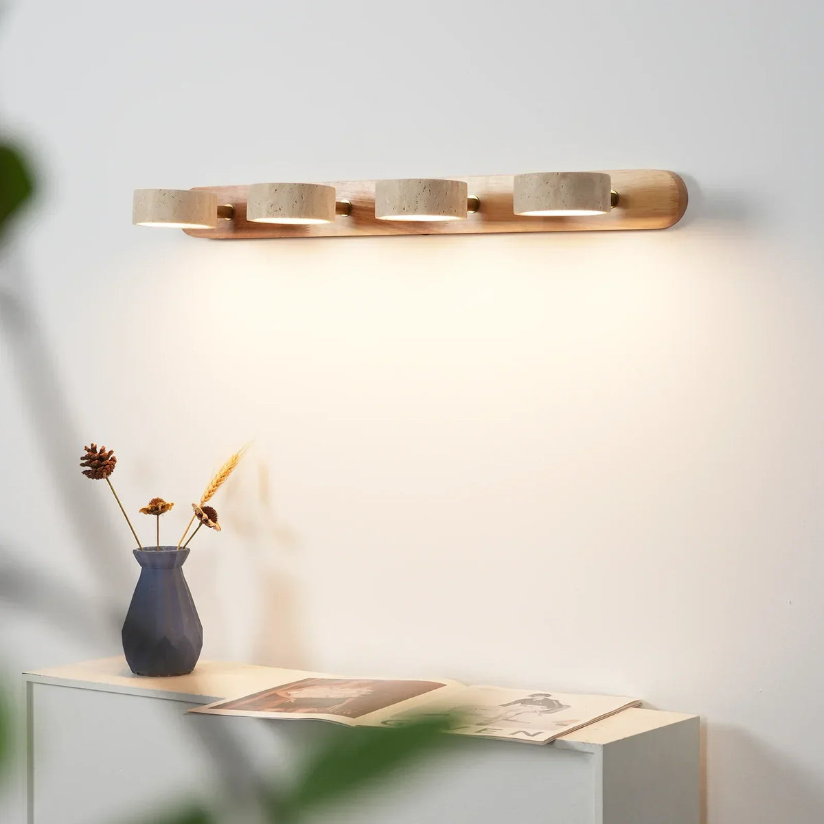 Travertine Duo Wood Wall Light 1