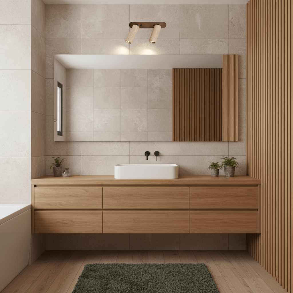 Travertine Triple Spotlight Wall Sconce in Walnut Wood