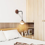 Travertine Swing Arm Wall Sconce with Wooden Accent