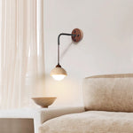 Travertine Swing Arm Wall Sconce with Wooden Accent