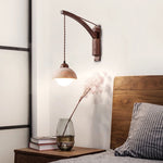 Travertine Swing Arm Wall Sconce with Wooden Accent