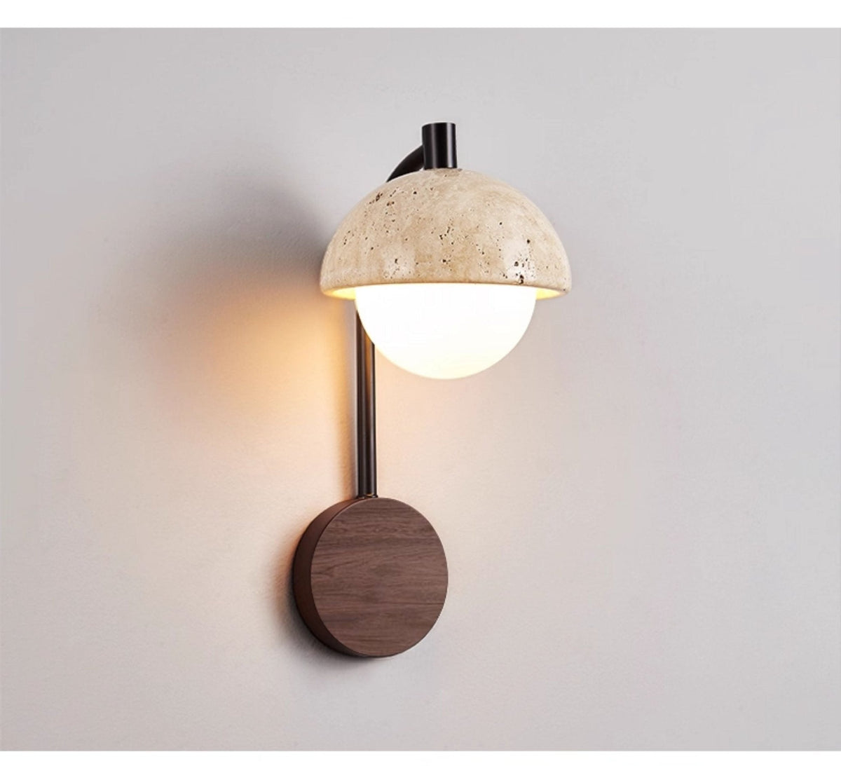 Travertine Swing Arm Wall Sconce with Wooden Accent
