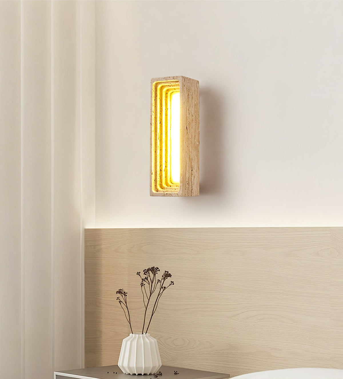 Canyon Travertine Wall Sconce — Sculptural Stone LED Wall Light