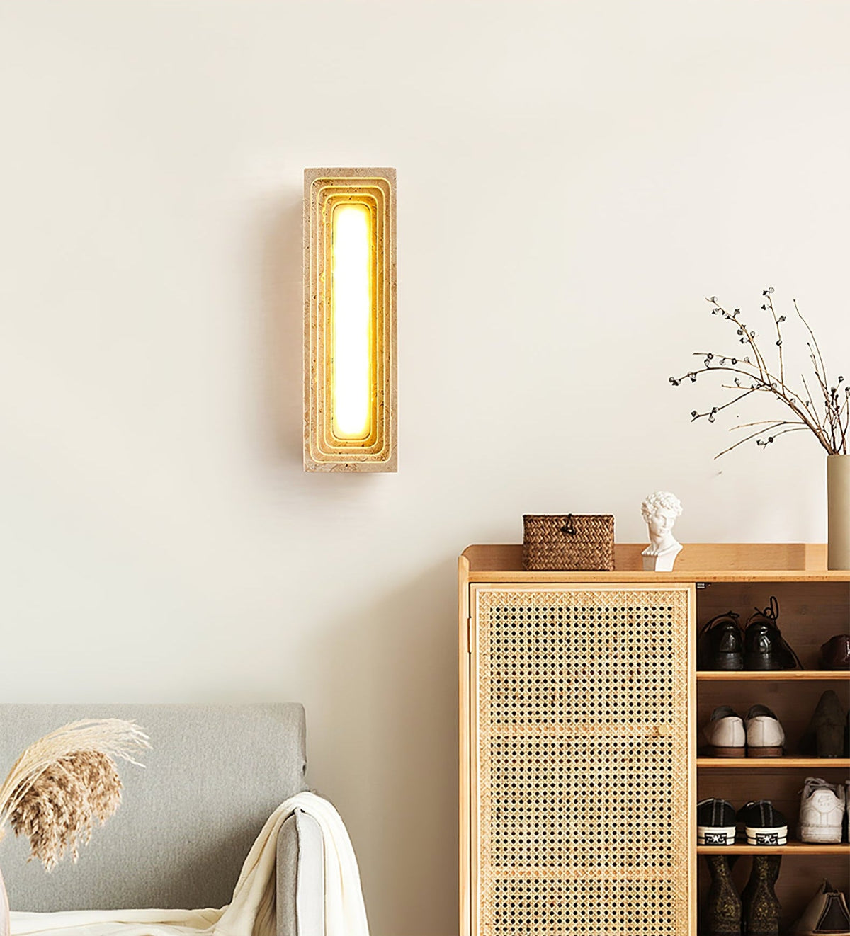Canyon Travertine Wall Sconce — Sculptural Stone LED Wall Light