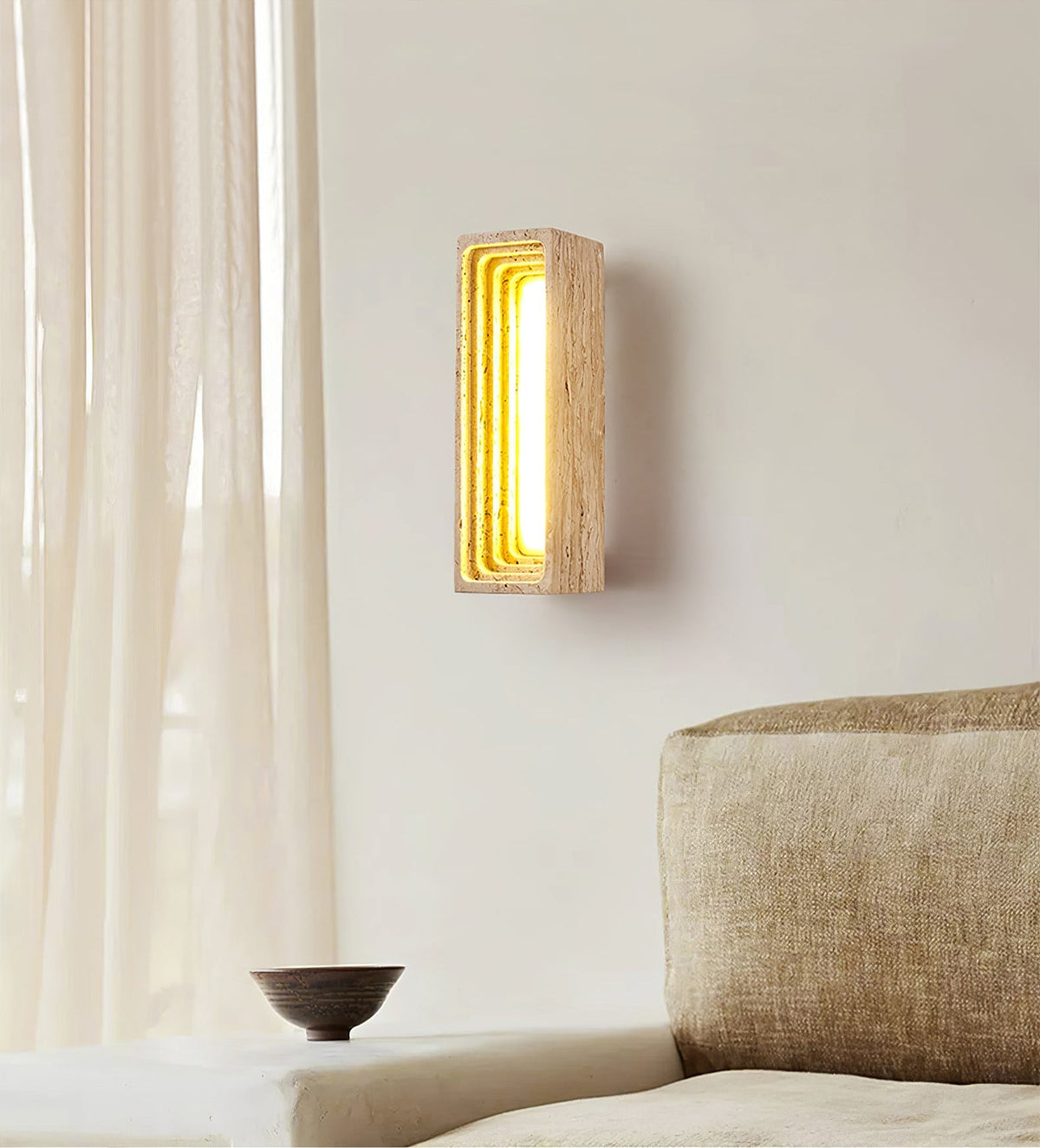 Canyon Travertine Wall Sconce — Sculptural Stone LED Wall Light