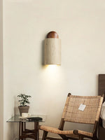 Travertine Capsule Wall Sconce in Walnut Wood – Modern Organic Lighting