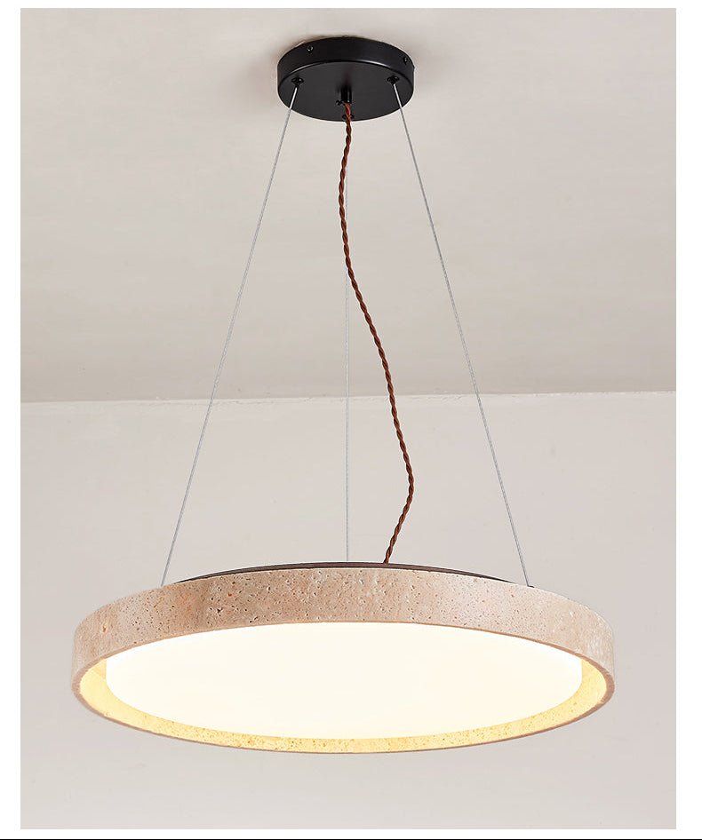Travertine LED Pendant Light – Modern Stone Circle Pendant for Dining & Living