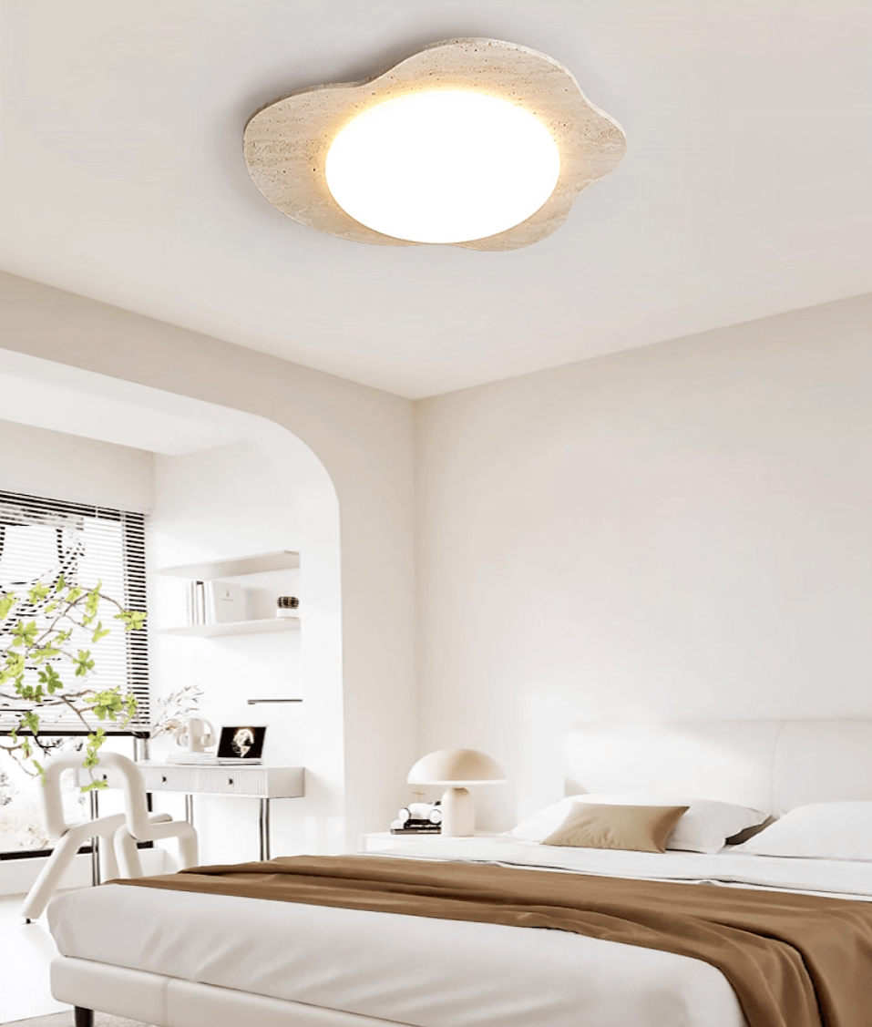 Travertine Cloud Flush Mount Ceiling Light in Natural Yellow Stone