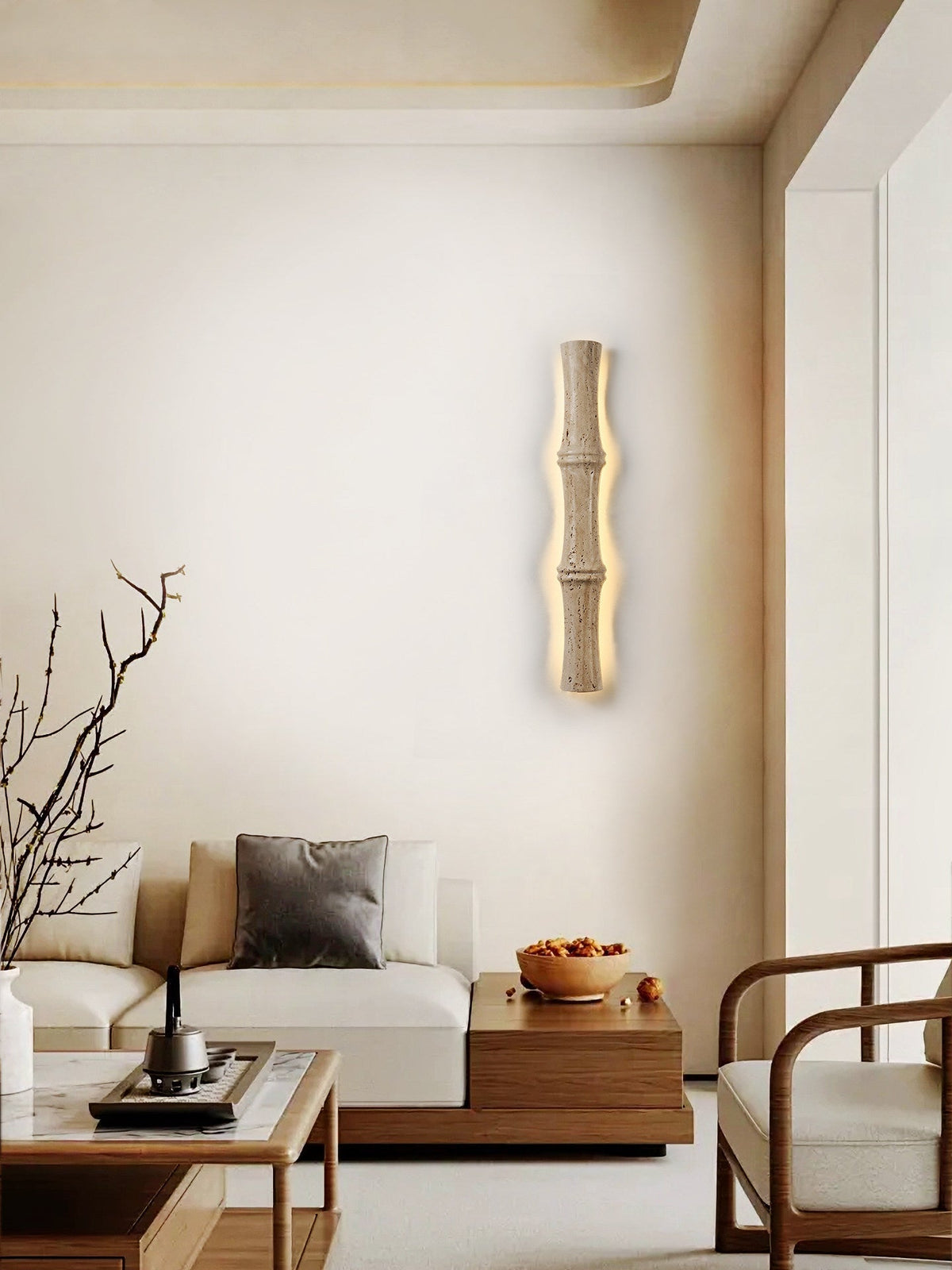 Travertine Column Glow Wall Sconce – Modern Stone LED Wall Light