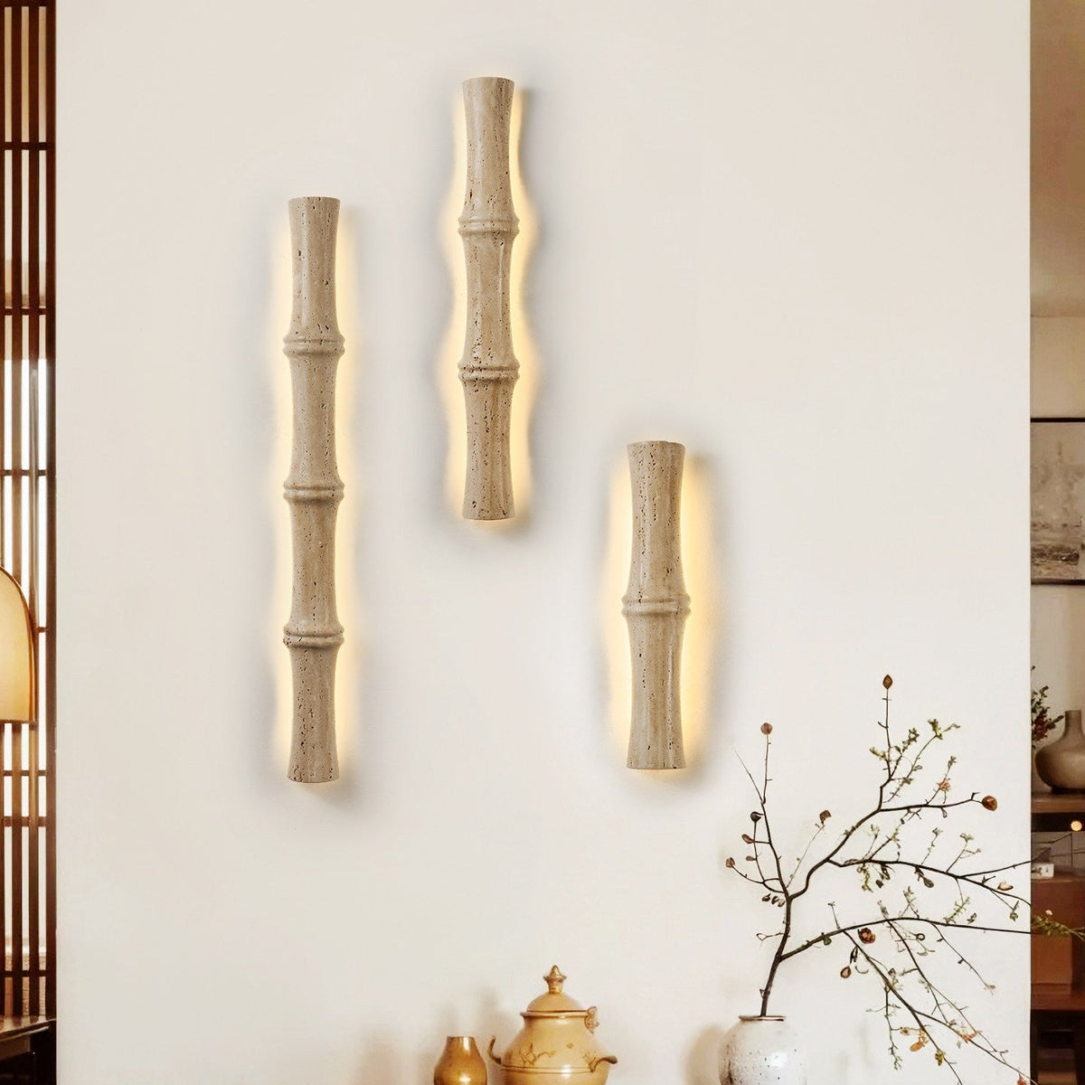 Travertine Column Glow Wall Sconce – Modern Stone LED Wall Light