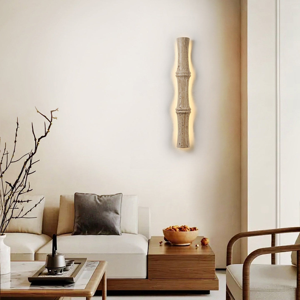 Travertine Column Glow Wall Sconce – Modern Stone LED Wall Light