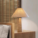 Travertine Column Table Lamp with Off-White Fabric Shade