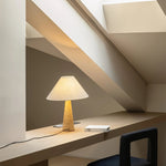 Travertine Column Table Lamp with Off-White Fabric Shade