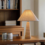 Travertine Column Table Lamp with Off-White Fabric Shade