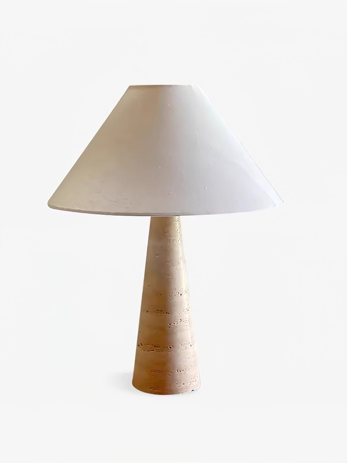 Travertine Column Table Lamp with Off-White Fabric Shade