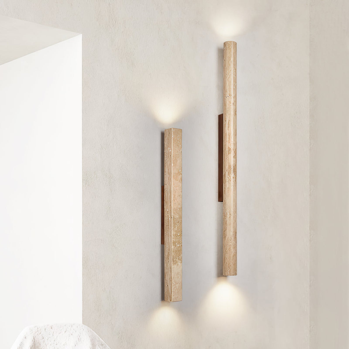 Travertine Column Wall Sconce in Yellow Travertine
