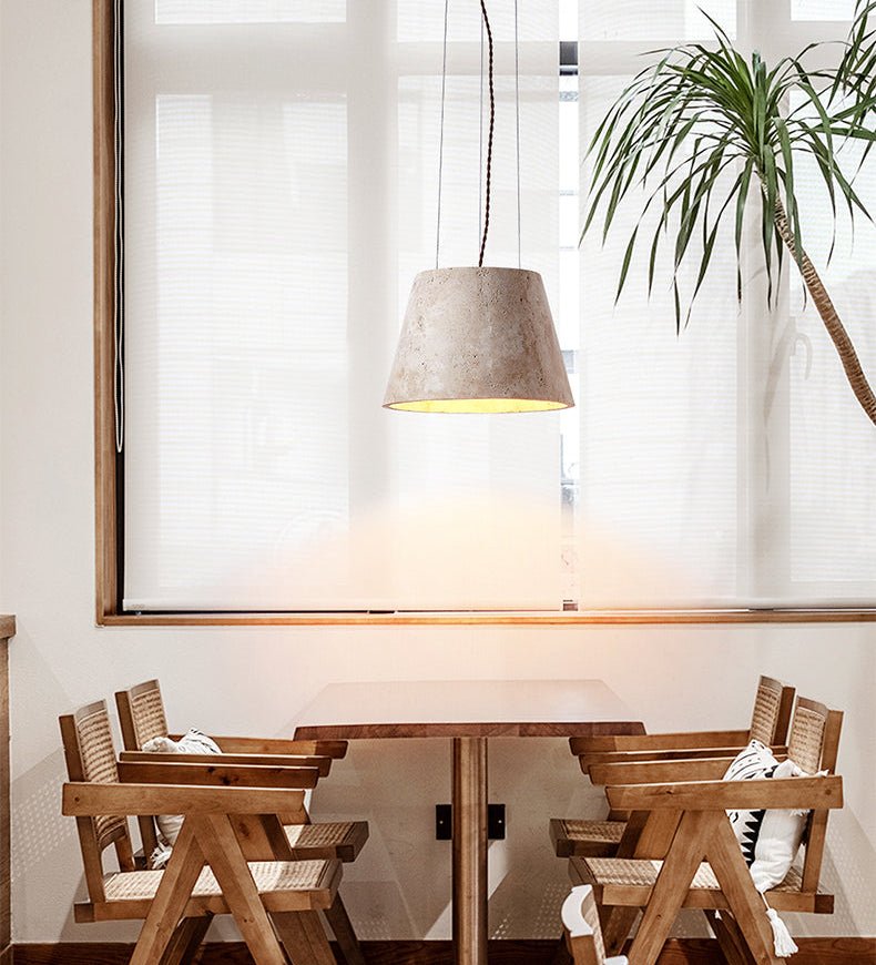 Travertine Cone Pendant Light – Natural Stone Illumination