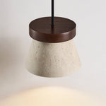 Travertine Cone Pendant Light with Wooden Ring Accent
