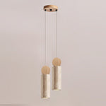 Travertine Cylinder Pendant Light with Wood Accent