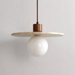 Travertine Globe Pendant Light with Wood Accent for Modern Interiors