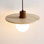 Travertine Globe Pendant Light with Wood Accent for Modern Interiors