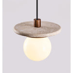 Travertine Disk Pendant Light with Wood Accent and Globe Bulb