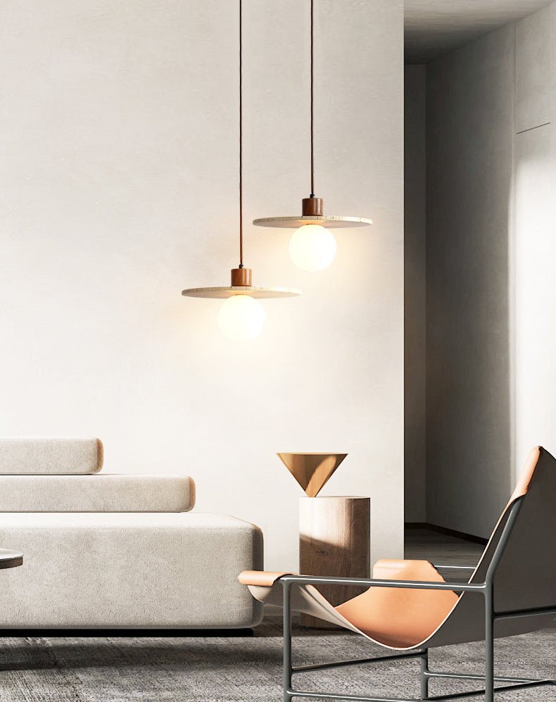 Travertine Globe Pendant Light with Wood Accent for Modern Interiors