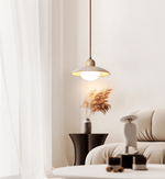 Travertine Dome Pendant Light – Natural Stone & Wood Hanging Lamp