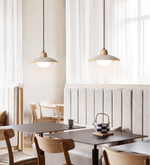 Travertine Dome Pendant Light – Natural Stone & Wood Hanging Lamp