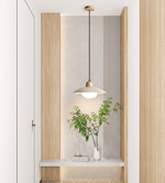 Travertine Dome Pendant Light – Natural Stone & Wood Hanging Lamp