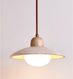 Travertine Dome Pendant Light – Natural Stone & Wood Hanging Lamp