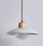 Travertine Dome Pendant Light – Natural Stone & Wood Hanging Lamp