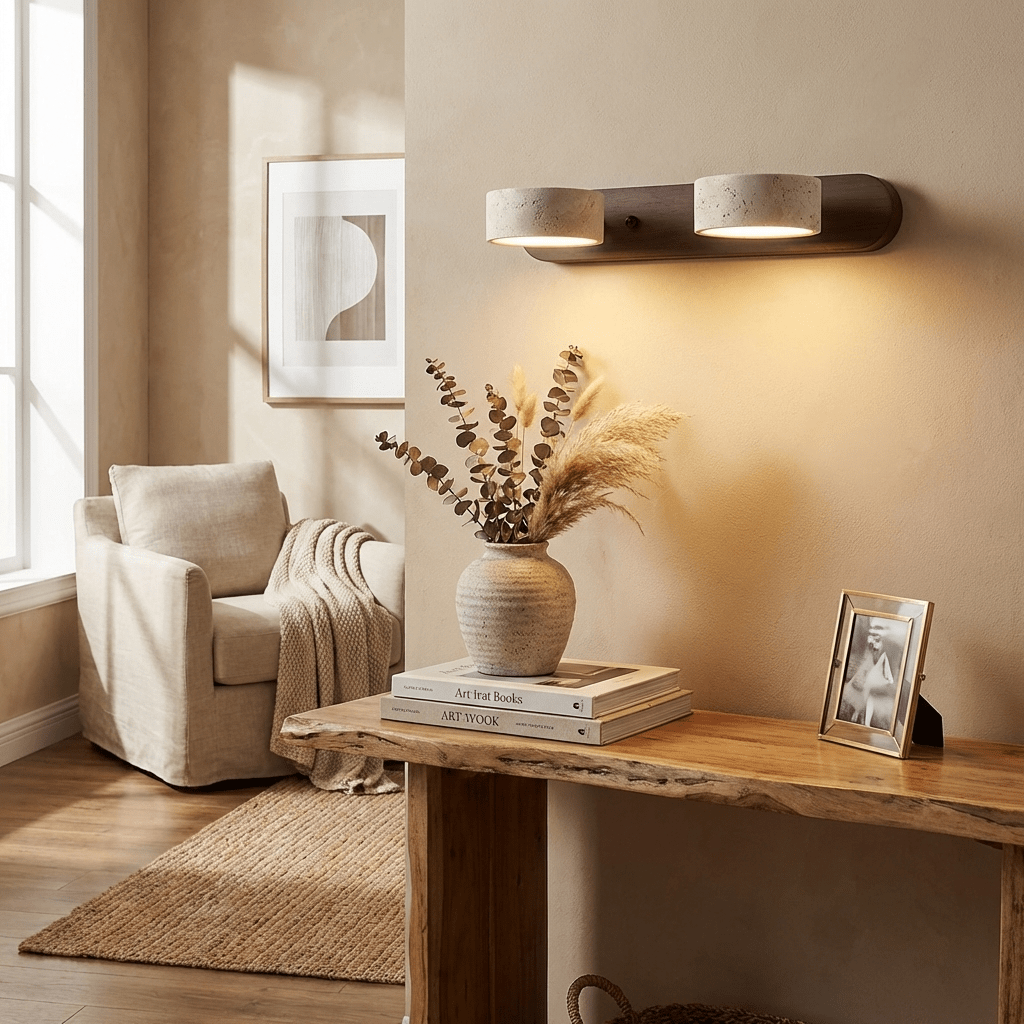 Travertine Duo Wall Sconce — Natural Stone LED Wall Light