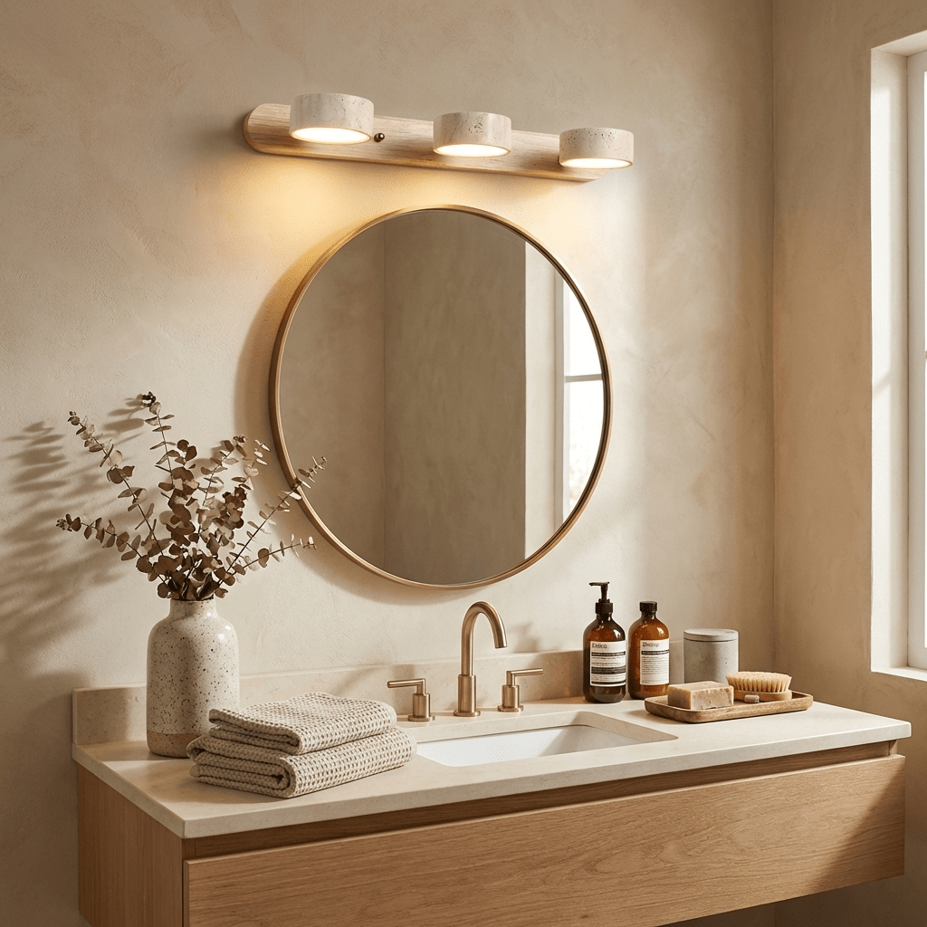Travertine Duo Wall Sconce — Natural Stone LED Wall Light