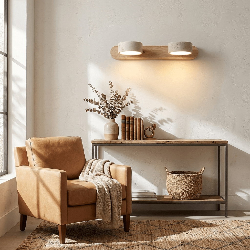 Travertine Duo Wall Sconce — Natural Stone LED Wall Light