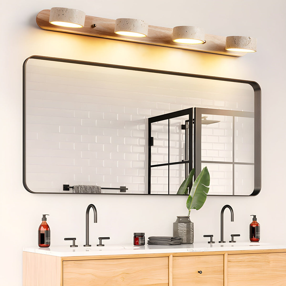 Travertine Duo Cordless LED Wall Sconce with Touch Dimming