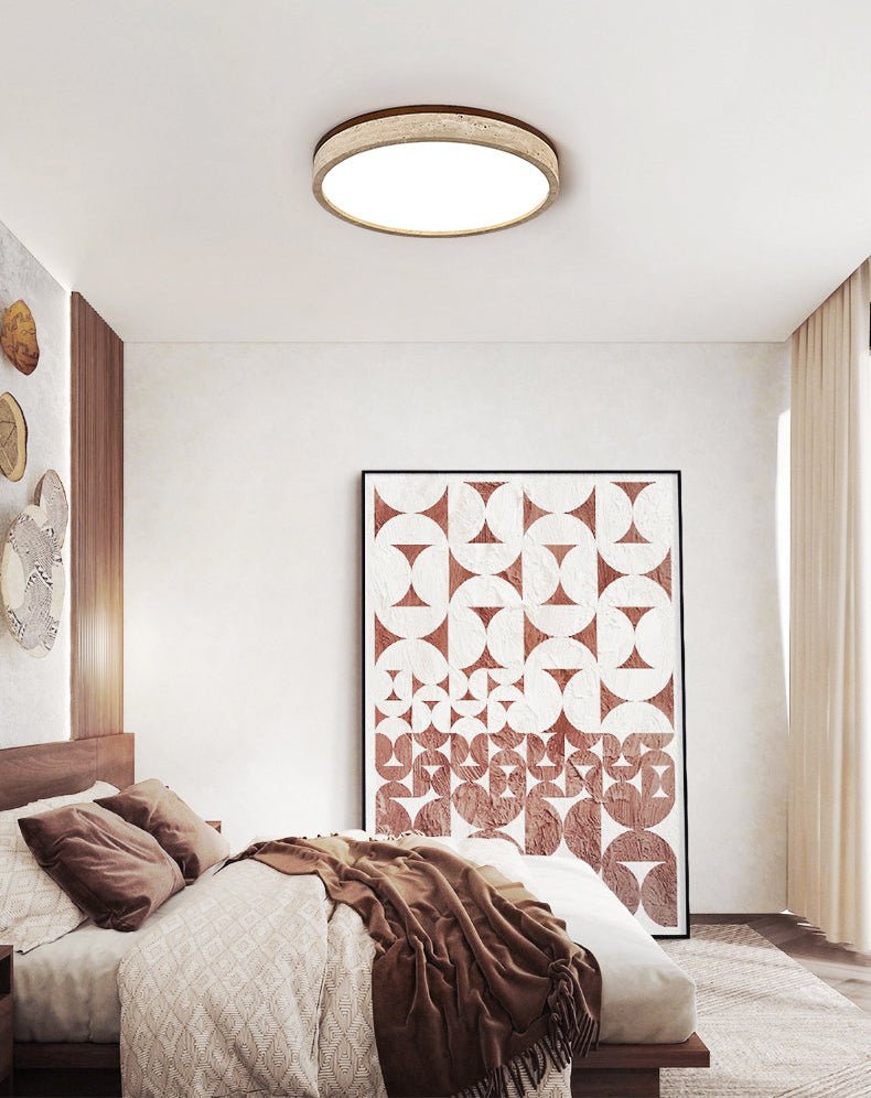 Travertine Halo Round LED Ceiling Light in Natural Stone